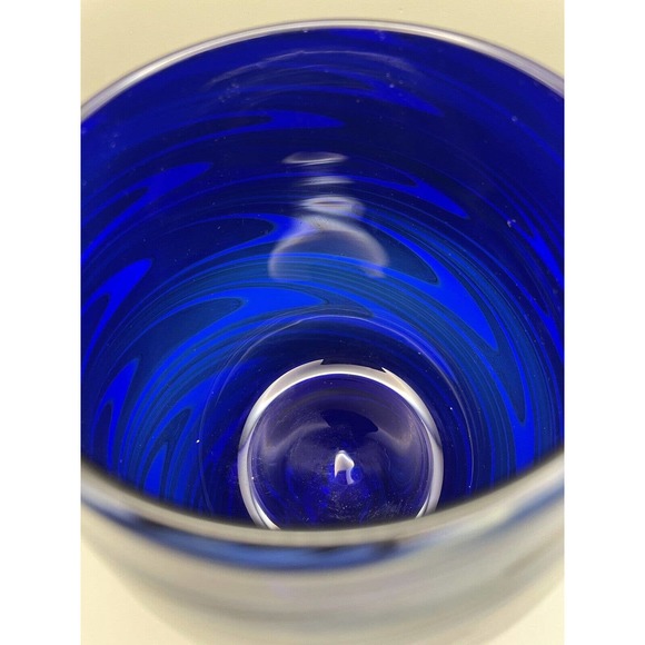 1992 Frederick Warren Art Cobalt Blue Glass Vase w/ Swirls of Blue & Silver - Picture 8 of 12